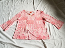 New ListingWomens Top-HEARTS OF PALM-pink/white patterned cotton stretch knit 3/4 slv-L
