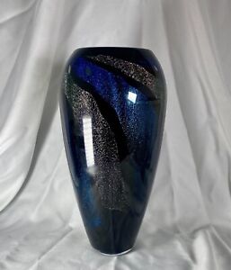 Vtg 13 3/4” Dan Bergsma Signed Glass Vase Dichroic Inclusions Seattle Pilchuck
