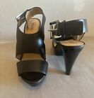 MICHAEL KORS Karla black leather strappy slingback platform heeled sandals 9 EUC