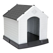 Large Plastic Dog House Indoor Outdoor Dog Puppy Shelter w/Air Vents Grey Roof
