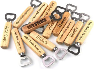 Personalized Custom Engraved Wood Beer Bottle Opener Wedding Favors Father's day