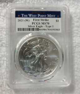 2021-(W) 1oz Silver American Eagle $1 Coin PCGS MS 70 First Strike (West Point)