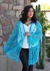 New PLUS SIZE Womens TURQUOISE BLUE LACE EMBROIDERED KIMONO CARDIGAN 1X 2X