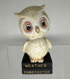 Vtg Enesco Owl on Books Weather Forecaster Porcelain Trinket 1975 Retro Decor 4”