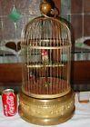 Large PAIR antique singing birds automaton in brass cage------15946