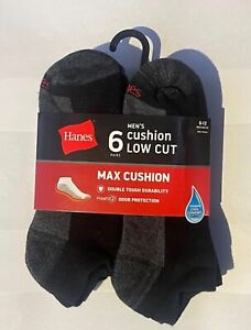 Hanes Men's Max Cushion Low Cut Black Socks size 6-12