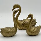 Vintage Brass Swans Mid Century Regency Decor Patina Set Of 3