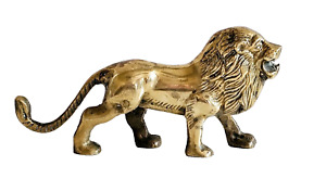 Vintage Solid Brass Roaring Lion Figurine Statue