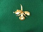 A French Gold-Tone Orchid Brooch Marked Modele Depose Boucher Accented W/ Pearl