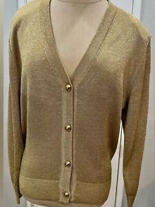 Vintage Rochelle California Cardigan Sweater Metallic Gold Size Petite Medium