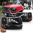 For 92-96 Ford F150/F250/F350 Black Housing Headlight Amber Corner Signal Lamps (For: 1996 Ford F-150)