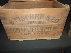 Vintage Wooden Crate B. Fischer & Co. Coffee & Tea NYC, NY ca 1800s