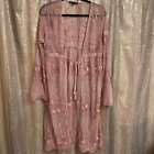 Haute Monde Metallic Lace Dusty Pink Long Kimono Duster, Large