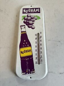 VINTAGE ADVERTISING - NUGRAPE SODA TIN THERMOMETER - Works Good Condition Sign