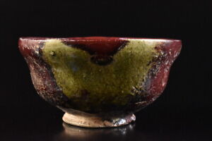 F6421: Japanese Old Mino-ware Red glaze TEA BOWL Green tea tool Tea Ceremony