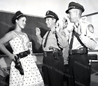 Beautiful Lady with Gun Holds Up Police Men 1960s Original 4x5 Photo Negative