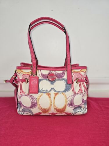 Coach Small City Tote In Pink Rainbow Signature Canvas Crossbody