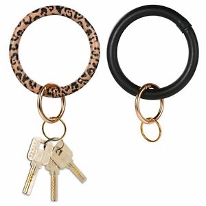 2PCS Large Circle Leather Key Ring Bracelets Wrist Key Chain Bangle Key Rings