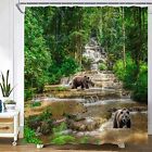 Scenic Waterfall Shower Curtain Bear Green Landscape Wildlife Animal Country Cab