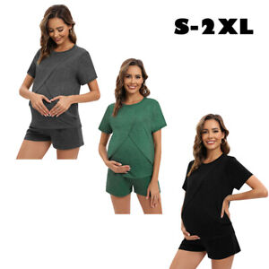 2pcs Women's Maternity Nursing Pajama Loungewear Shorts Set Pregnant Sleepwear