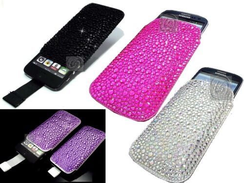 Luxury Crystal Bling Sparkle Diamond Pull Up Cord Tab Case Cover Pouch Samsung M