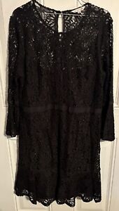 Nanette Lepore Womens Lace Dress Black long sleeve Size 14