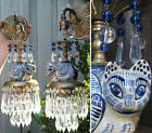 Pair Fortune Teller Cat Crystal Ball Porcelain Sconces Brass Vintage Lamp Prisms