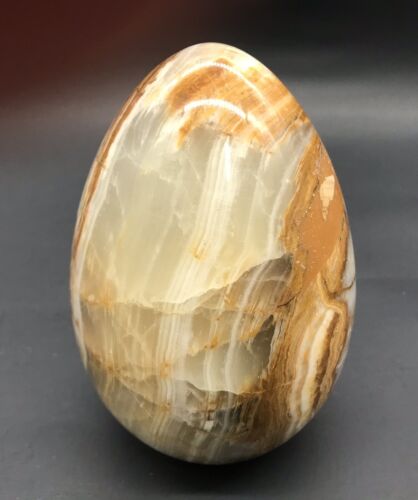 Vintage Large Heavy Banded Onyx Gemstone Egg 4-1/2 in. Paperweight Pakistan