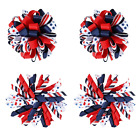 4Th of July Korker Hair Bow Clips Girls Patriotic Curly Corker Cheer Pompom Loop