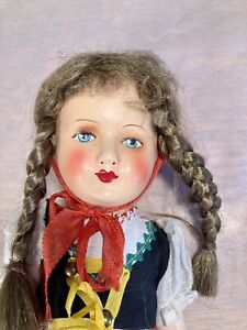 Beautiful Old Vintage German Heritage Composite Cloth Girl Doll No Crazing