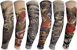 6 Pack Tattoo Arm Sleeves UV Sun Protection Fake Tattoo Arm Covers for Men Women