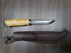 WoodsKnife Finnish Puukko knife Curly Birch Handle with leather scabbard