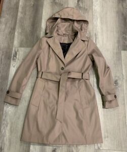 Calvin Klein Beige Trench Coat Belted Hooded Womens Size S