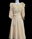 Vintage 80s Miss Ashlee Dress Womens Size Small Peach Chiffon Victorian Romantic