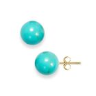 Real Solid 14K Gold 6MM Turquoise Ball Stud Earrings With Butterfly backings