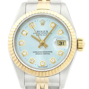 Rolex Ladies Datejust 69173 18K Gold & SS Ice Blue Diamond Dial Two Tone Watch