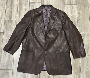 Coppley Mens Two Button Santa Fe Blazer Jacket Brown Faux Leather Solid Size 44R