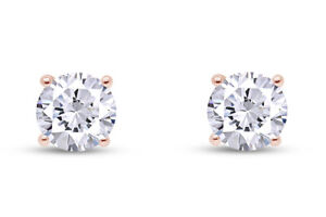 Simulated Diamond Solitaire Stud Earrings Push Back 10k Rose Gold Plated