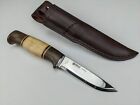 Helle Harding Knife - Norway Made - Birch Wood Handle - Genuine Leather Sheath