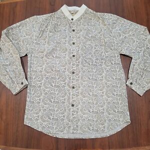 Wah Maker Frontier Wear Shirt Banded Collar Large Beige Yellow Floral Cowboy