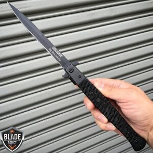 TAC FORCE BLACK Spring Open Assisted EXTRA LARGE Stiletto Folding Pocket Knife!!
