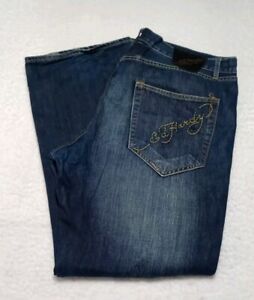 Ed Hardy Button Fly Jeans Men's 40x34 Christian Audigier Distressed Embroidered