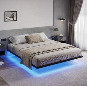 King Size Floating Bed Frame with LED Lights Metal Platform Bed Easy to Assemble