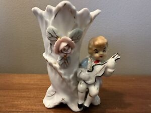 New ListingSonsco Antique Japanese Porcelain 4”x3” Vase with Boy Playing Guitar