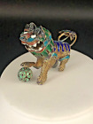 Adorable Vintage Chinese Silver Enamel Miniature Foo Dog w/Dragon Box