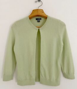 Vintage GRIFFEN Cashmere Cardigan Sweater Sz L Light Green Beaded Edges