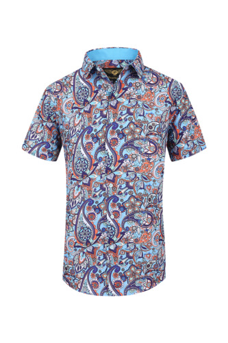 Mens PREMIERE Casual Short Sleeve Button Down Dress Shirt TURQUOISE PAISLEY 649