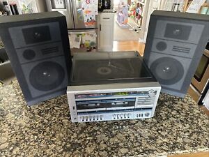 Vintage Sears Stereo System Cassette Turn Table Record AM-FM W/ Speakers - READ