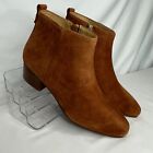 New Talbots Brown Suede Ankle Bootie Boots Gold Button & Zipper Womens Size 6.5M