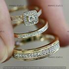 Lab-Created Diamond Trio His Her Bridal Wedding Ring Set 14K Yellow Gold Plated